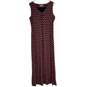 Laura Ashley Black and Red Chevron Maxi Dress - Size: Large